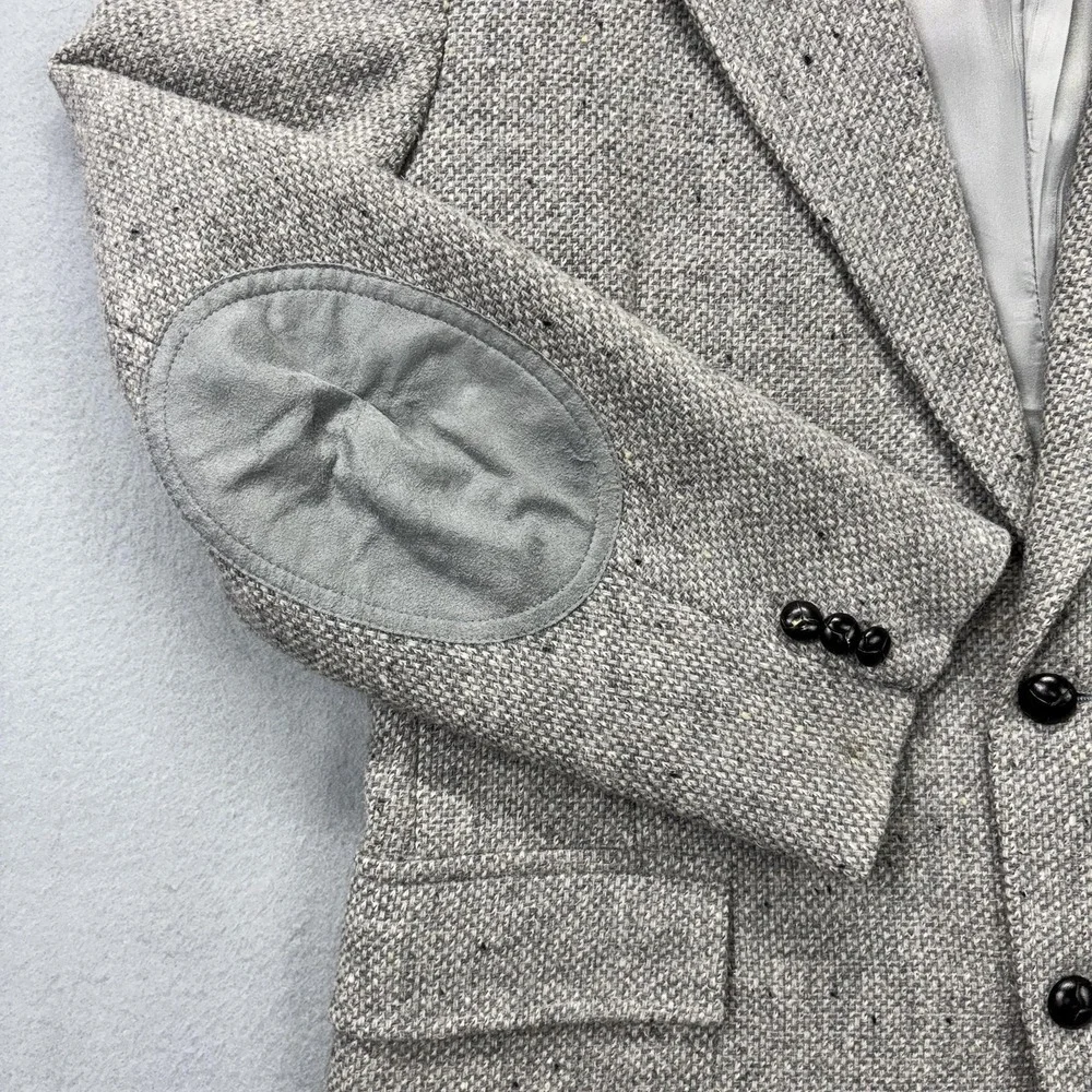 Vintage Pendleton Blazer Mens 44 Long Gray Tweed Wool Elbow Patch Made USA‎ 80s